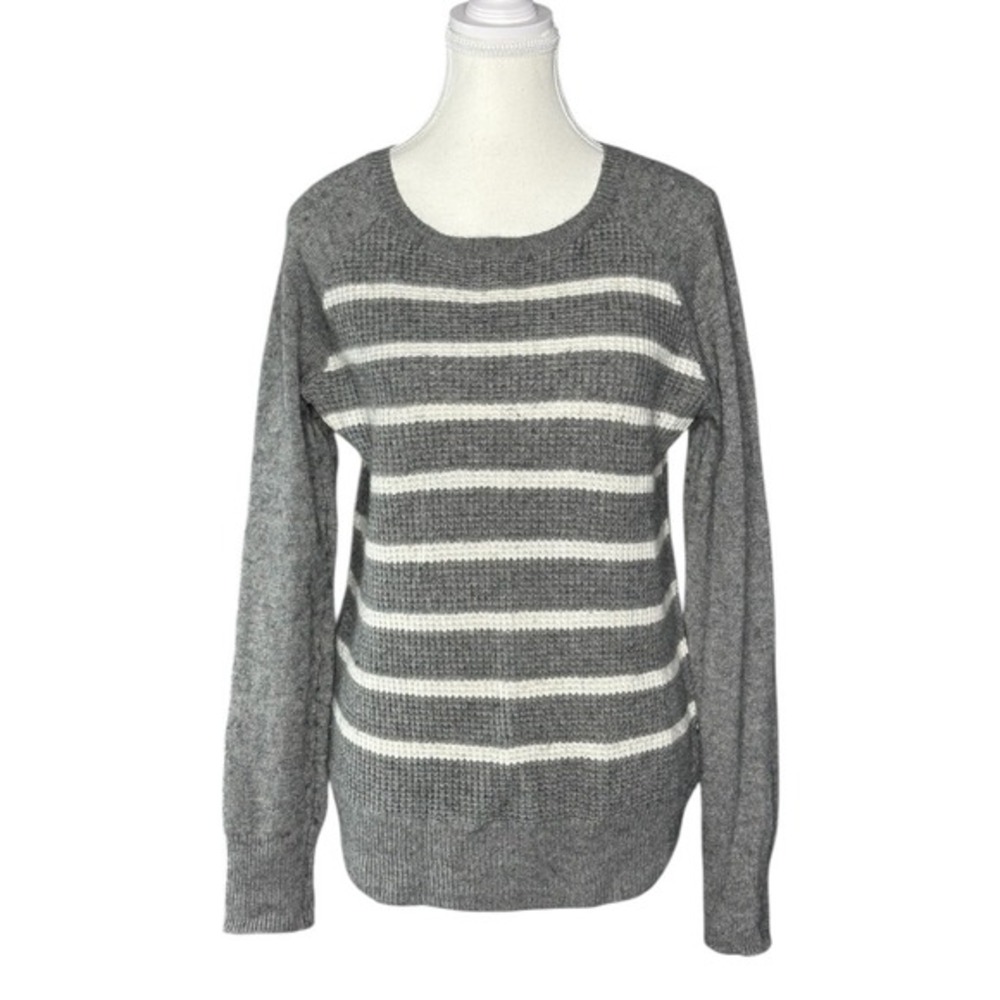 J.Crew Factory Gray Striped Waffle Knit Raglan‎ Soft Cozy Sweater Medium Women